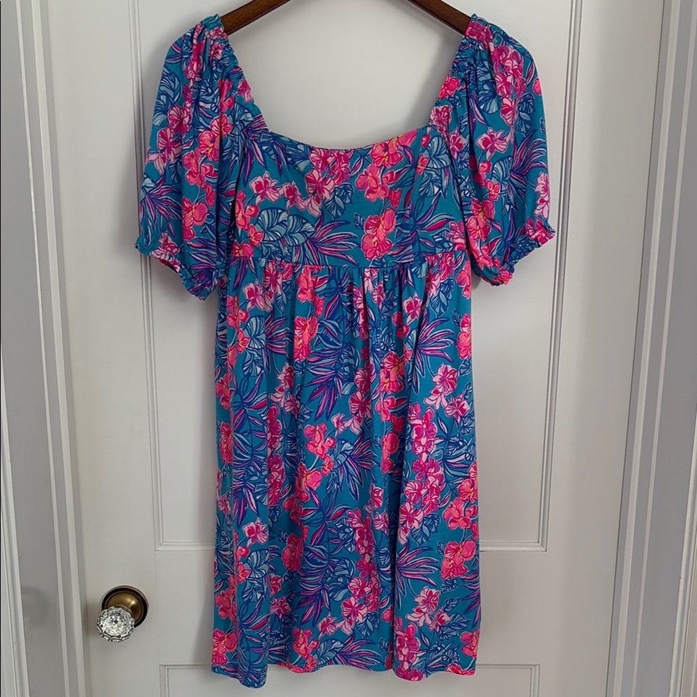 Lilly Pulitzer 100% cotton Delaney mini babydoll dress in Cumulus Blue